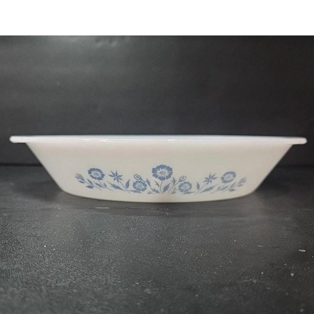 Glasbake Blue Cornflower Divided Casserole Dish, Vintage Milk Glass Bakeware‎
